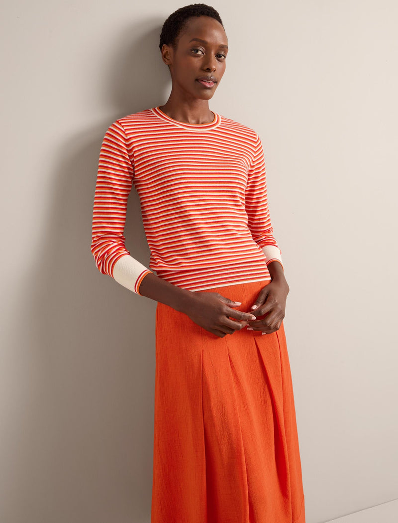 Jodi Cotton Blend Jumper - Red Orange Cream Stripe