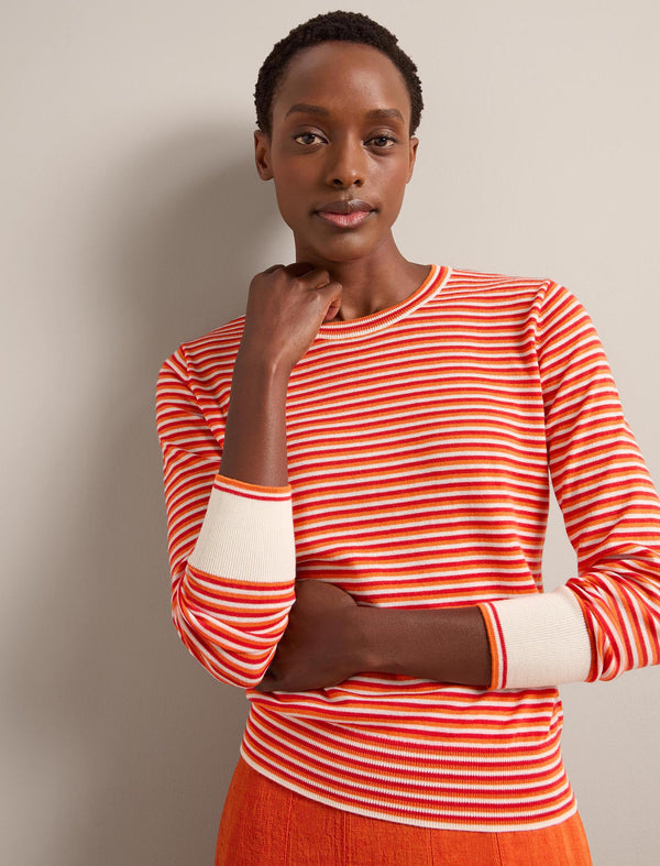 Jodi Cotton Blend Jumper - Red Orange Cream Stripe