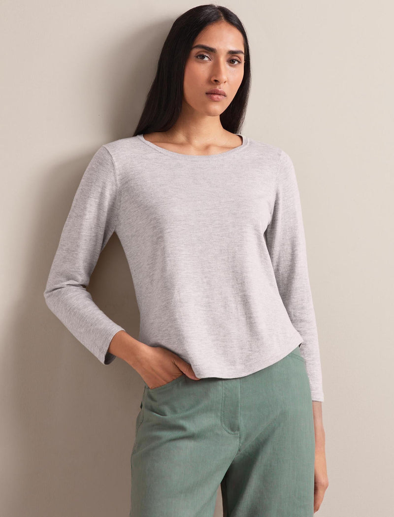Maia Cotton Silk Blend T-Shirt - Pale Grey Melange