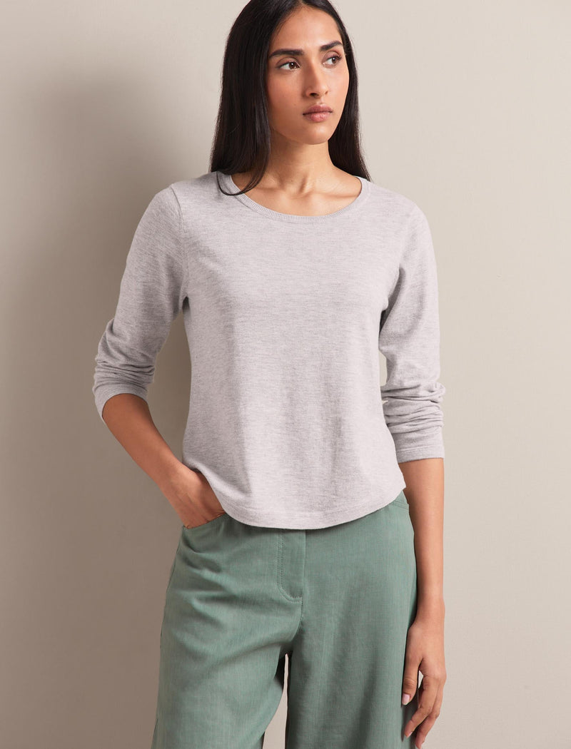 Maia Cotton Silk Blend T-Shirt - Pale Grey Melange