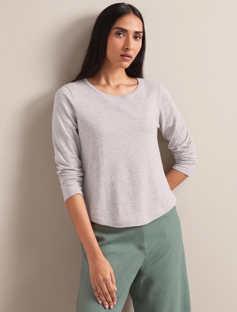 Maia Cotton Silk Blend T-Shirt - Pale Grey Melange