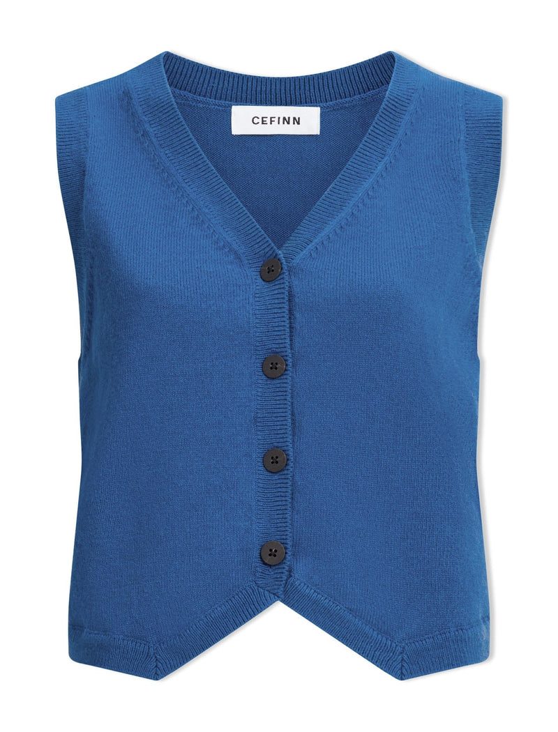 Wesley Cotton Blend V Neck Waistcoat - Bright Blue