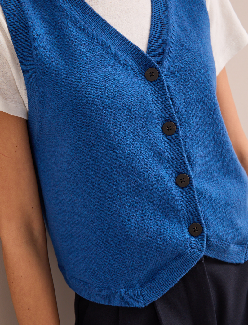 Wesley Cotton Blend V Neck Waistcoat - Bright Blue