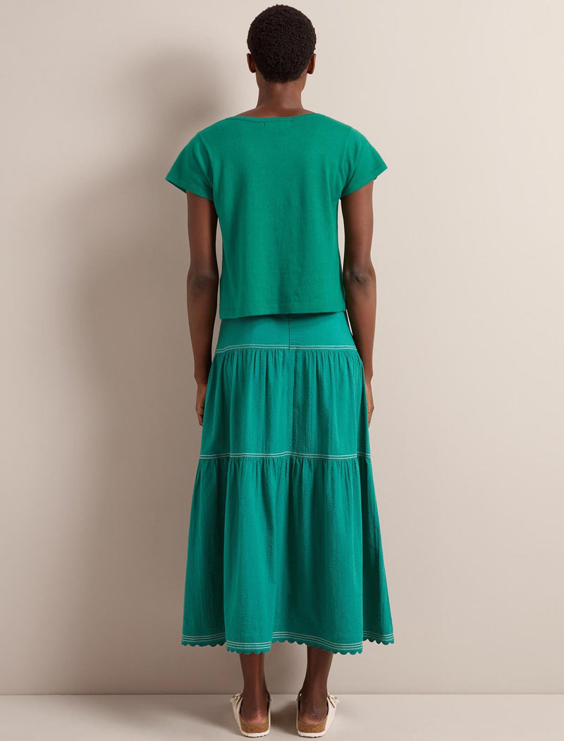 Madison Linen Blend Round Neck Knit T-Shirt - Mid Green