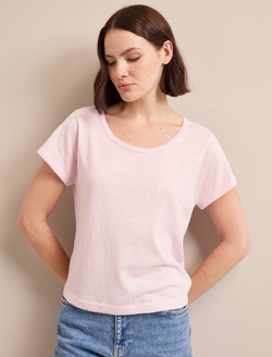 Madison Linen Blend Round Neck Knit T-Shirt - Pale Pink