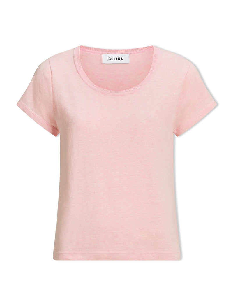 Madison Linen Blend Round Neck Knit T-Shirt - Pale Pink