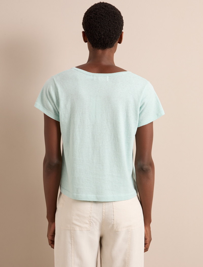 Madison Linen Blend V Neck Knit T-Shirt - Mint