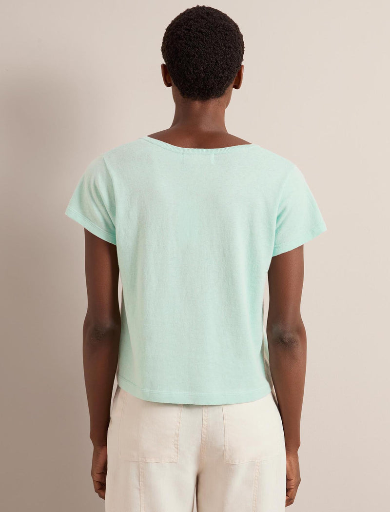 Madison Linen Blend V Neck Knit T-Shirt - Mint