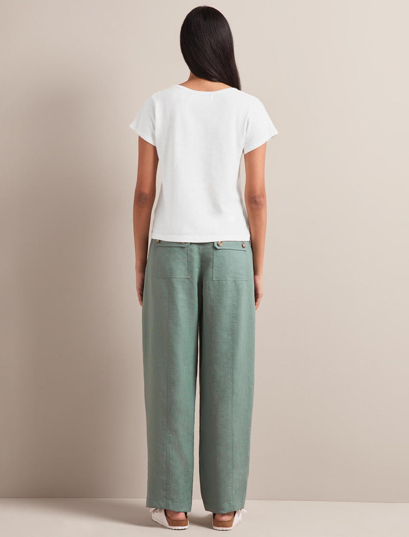 Madison Linen Blend V Neck Knit T-Shirt - White