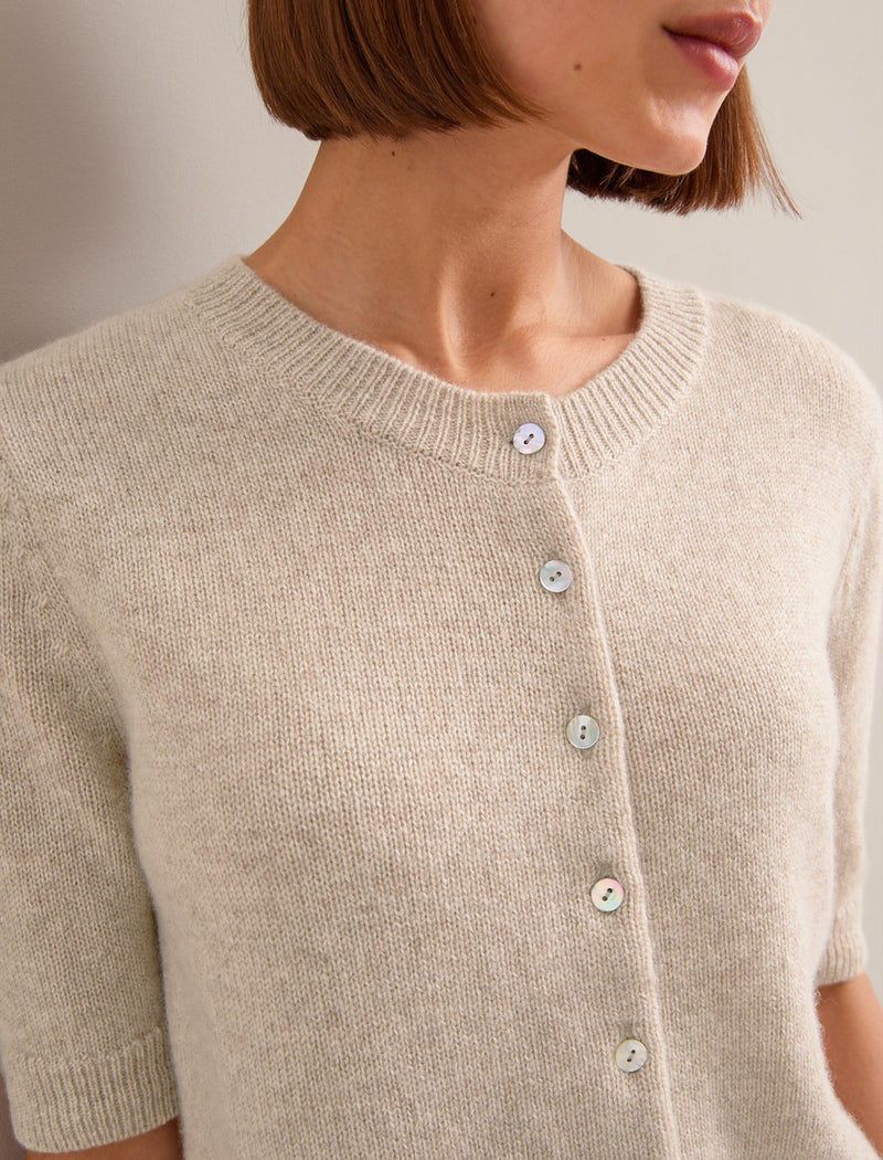 Clara Cashmere Short Sleeve Cardigan - Sand