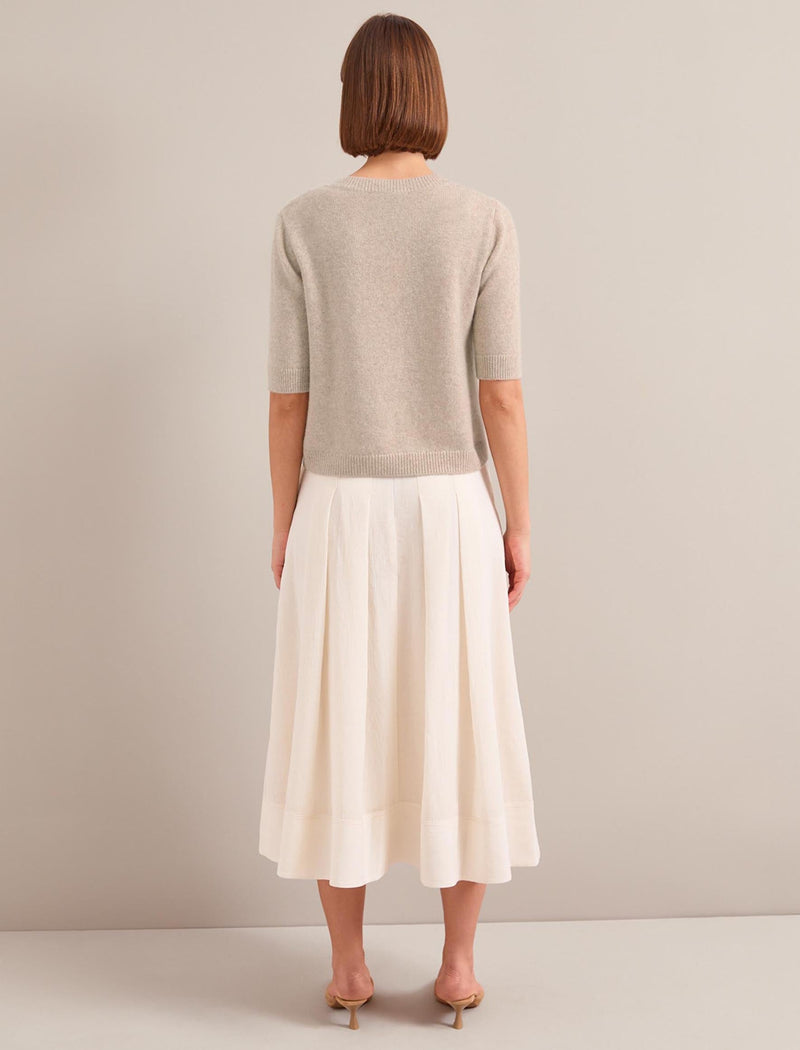 Clara Cashmere Short Sleeve Cardigan - Sand