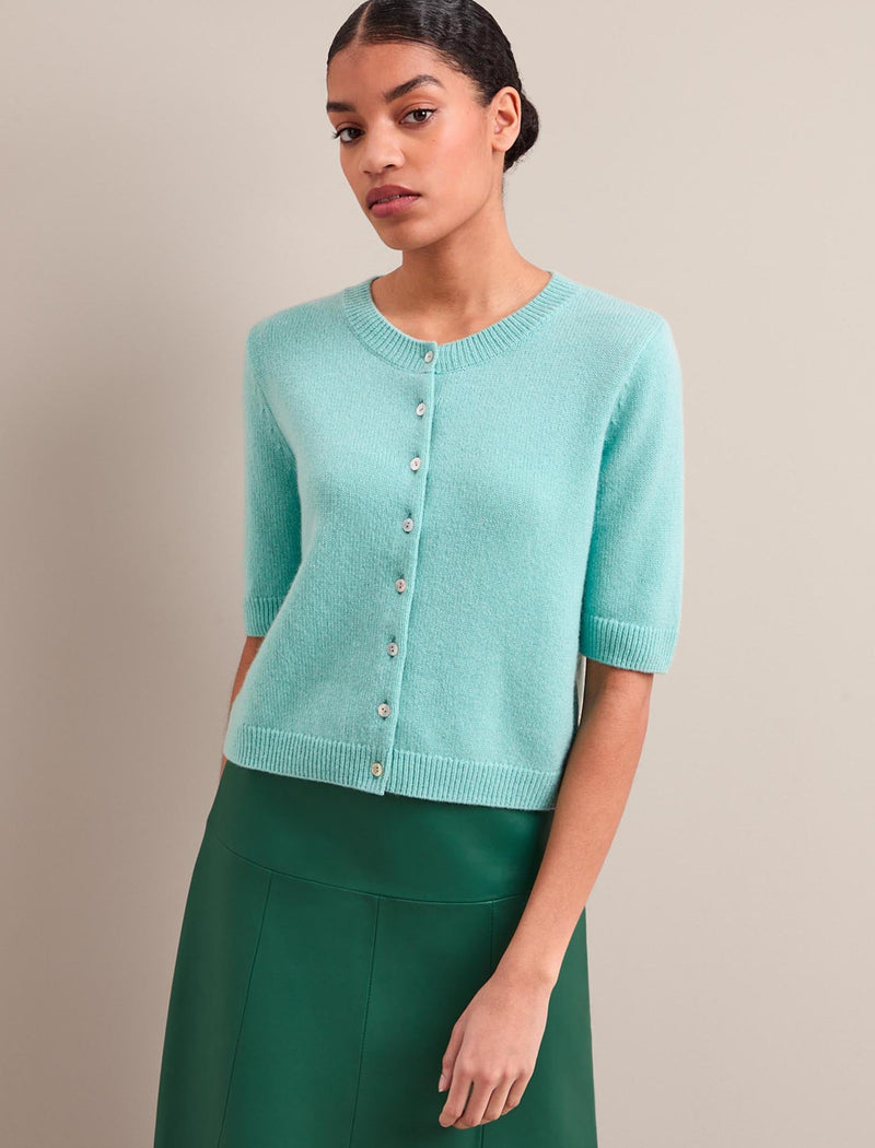 Clara Cashmere Short Sleeve Cardigan - Spearmint