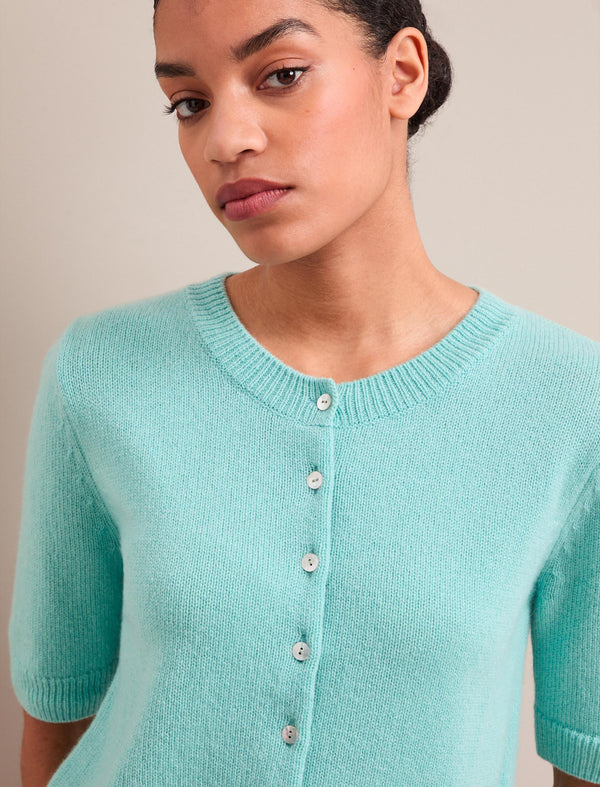 Clara Cashmere Short Sleeve Cardigan - Spearmint