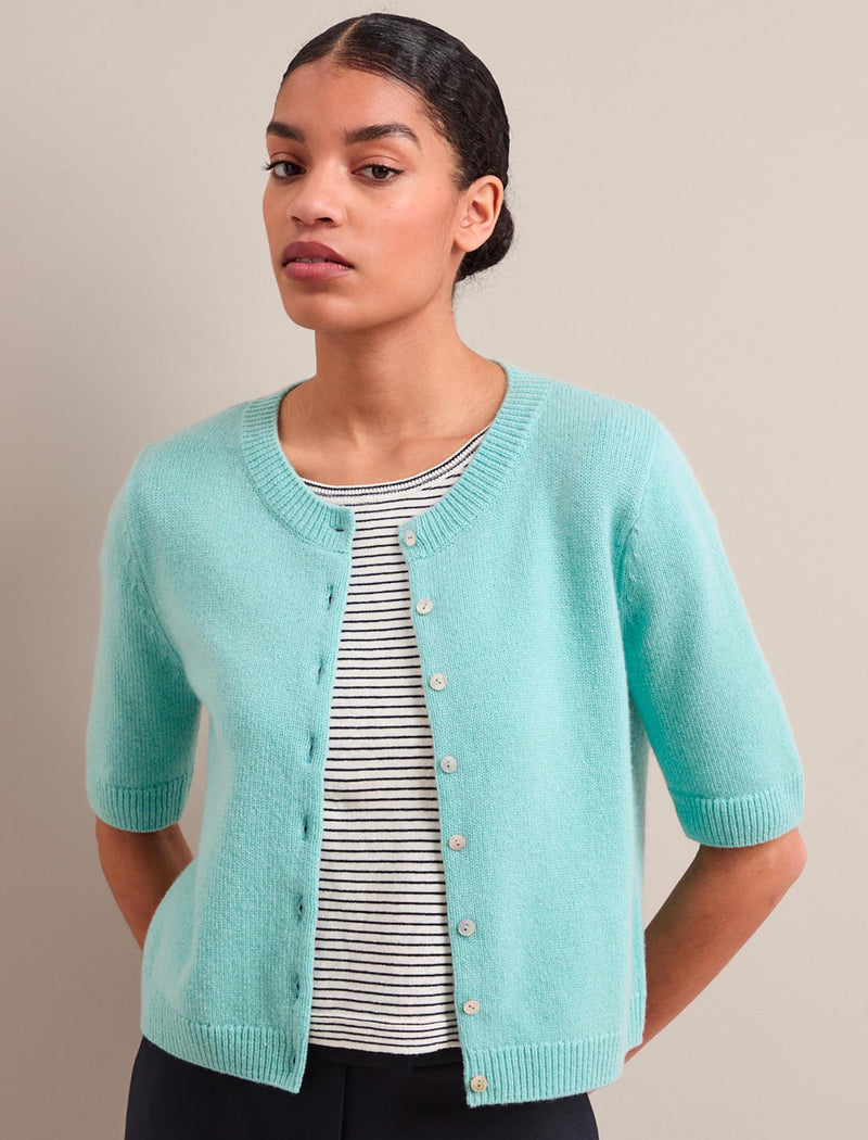 Clara Cashmere Short Sleeve Cardigan - Spearmint