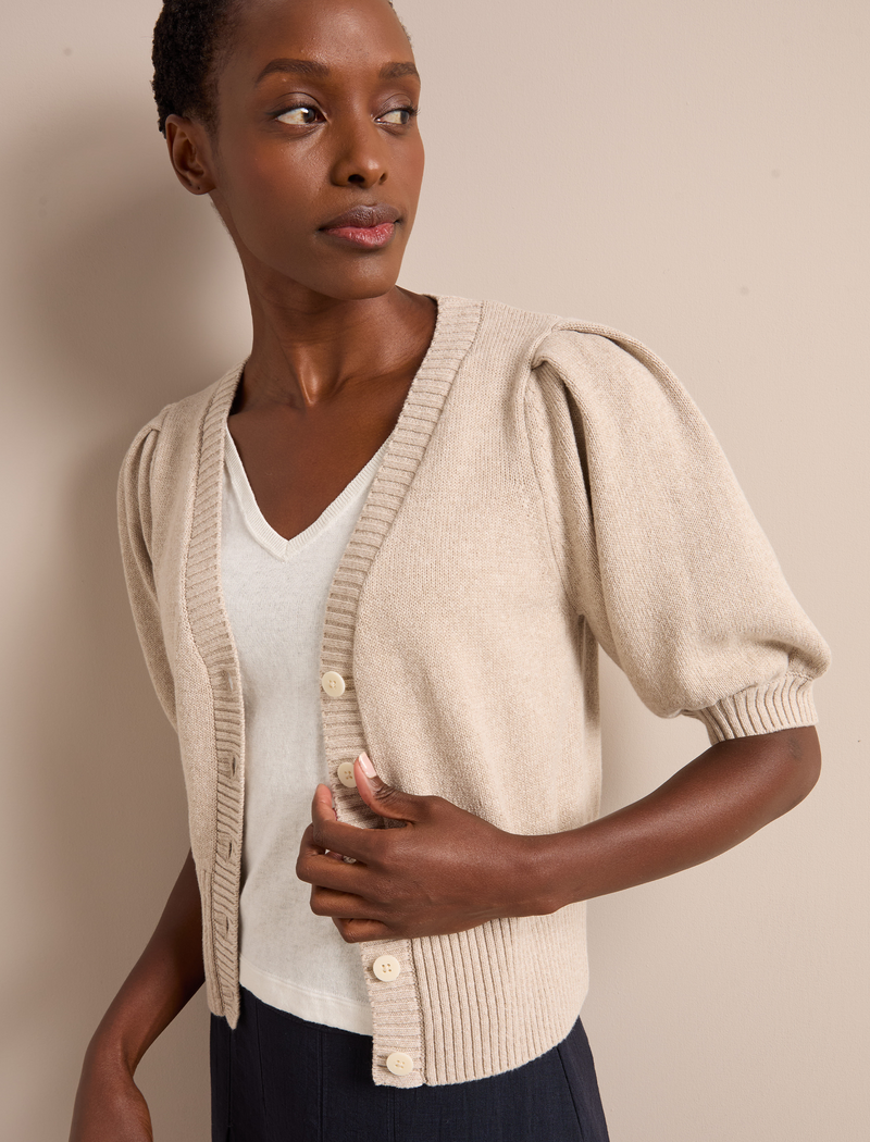 Amalie Linen Blend Cardigan - Taupe