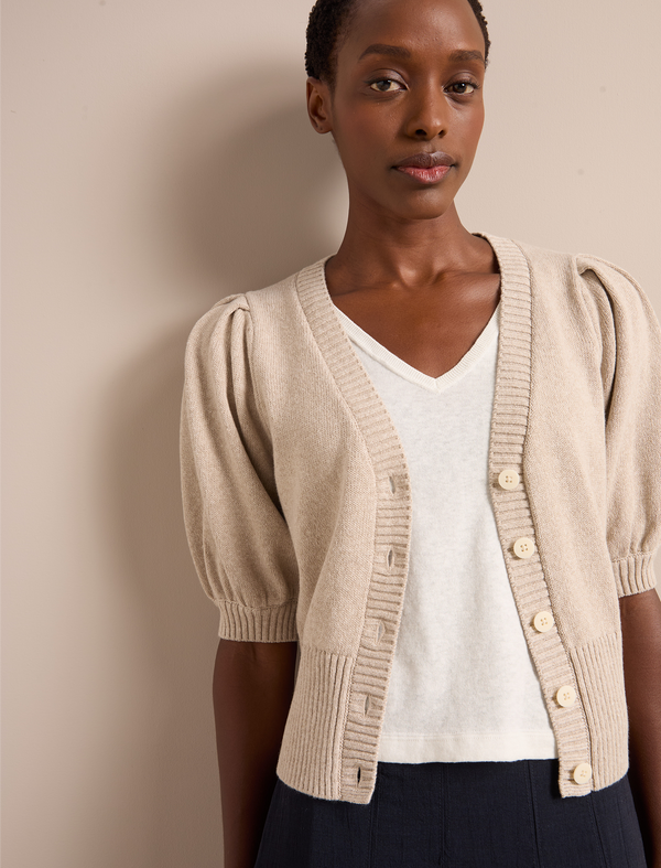 Amalie Linen Blend Cardigan - Taupe