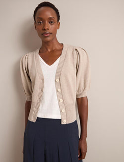 Amalie Linen Blend Cardigan - Taupe