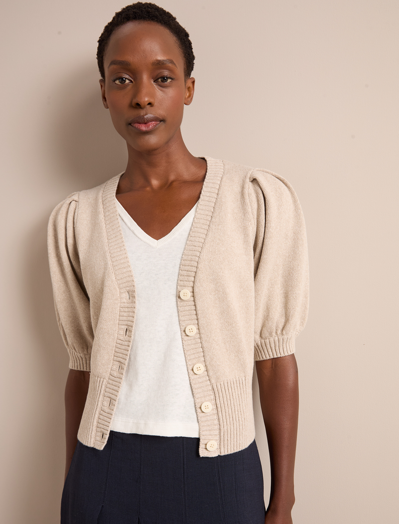 Amalie Linen Blend Cardigan - Taupe