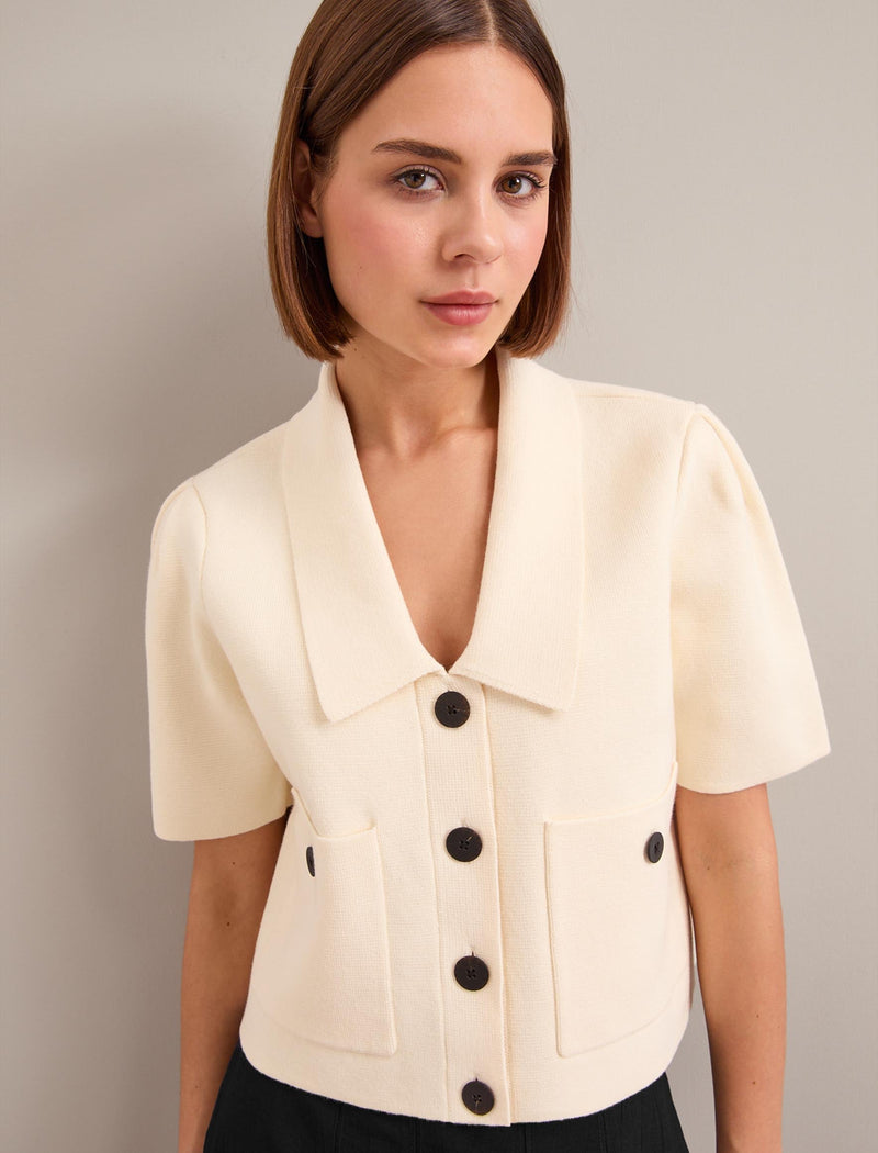 Julia Cotton Blend Knit Jacket - Cream