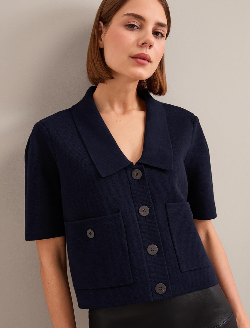 Julia Cotton Blend Knit Jacket - Navy