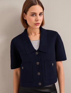 Julia Cotton Blend Knit Jacket - Navy