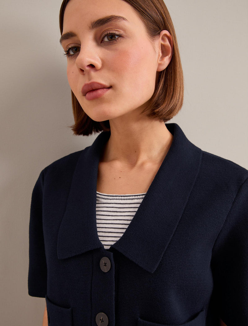 Julia Cotton Blend Knit Jacket - Navy