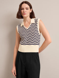 Velma Cotton Vest - Cream Navy Stripe