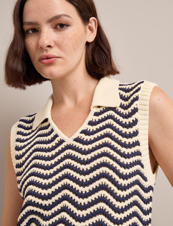 Velma Cotton Vest - Cream Navy Stripe