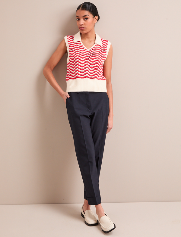 Velma Cotton Vest - White Orange Stripe