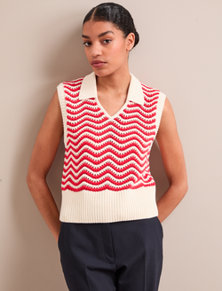 Velma Cotton Vest - White Orange Stripe