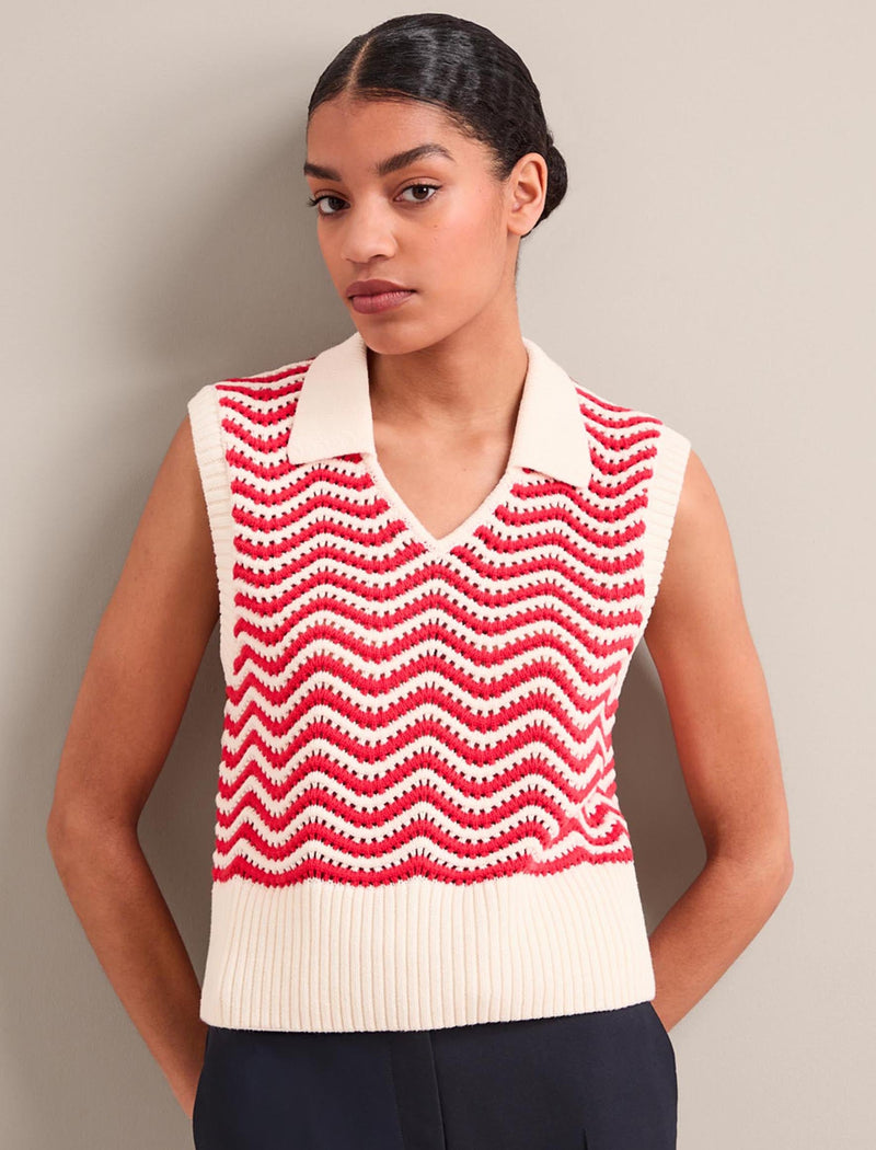 Velma Cotton Vest - White Orange Stripe