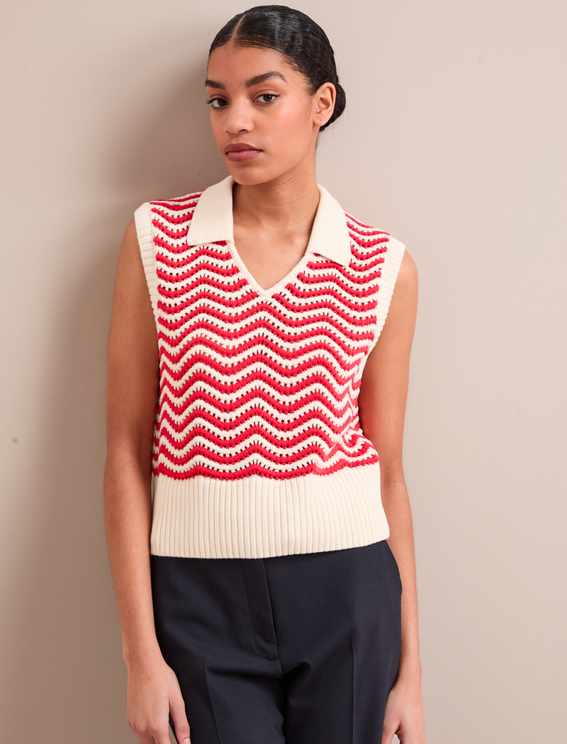 Velma Cotton Vest - White Orange Stripe