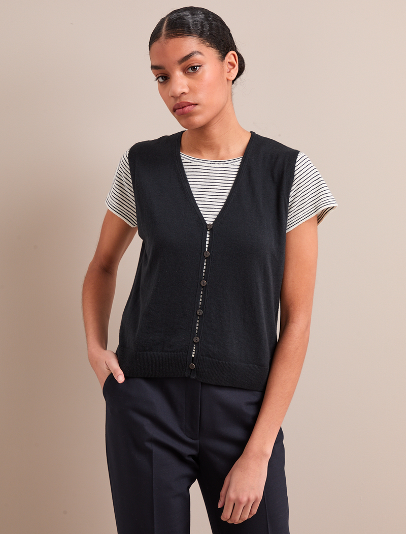 Vinnie Cotton Blend Vest - Black