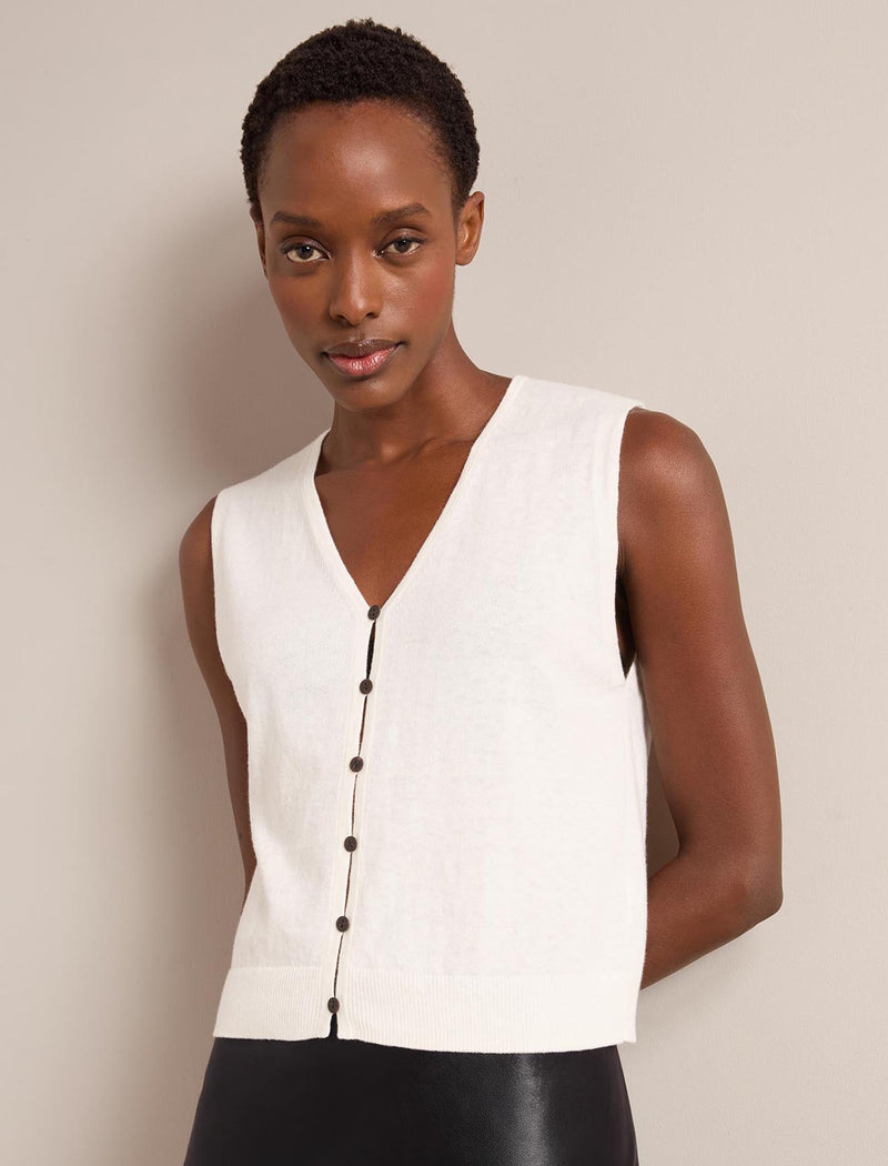 Vinnie Cotton Blend Vest - Ivory