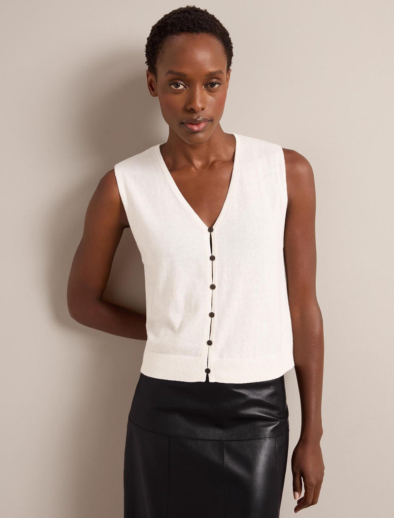 Vinnie Cotton Blend Vest - Ivory