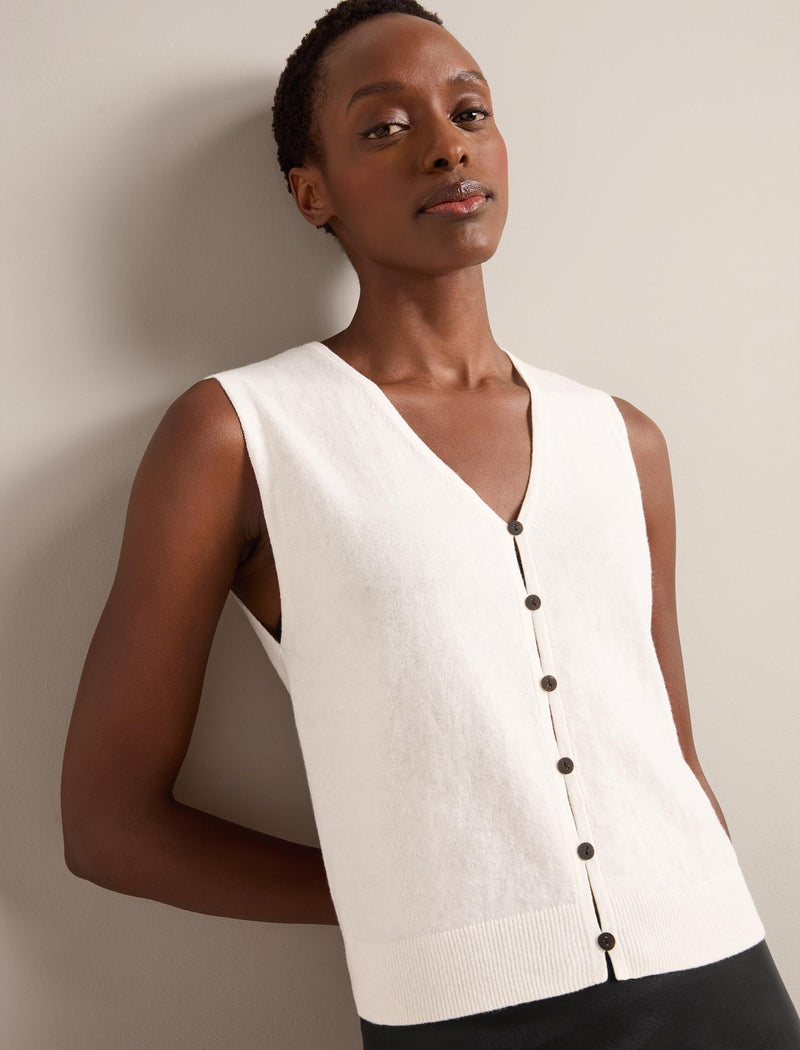 Vinnie Cotton Blend Vest - Ivory
