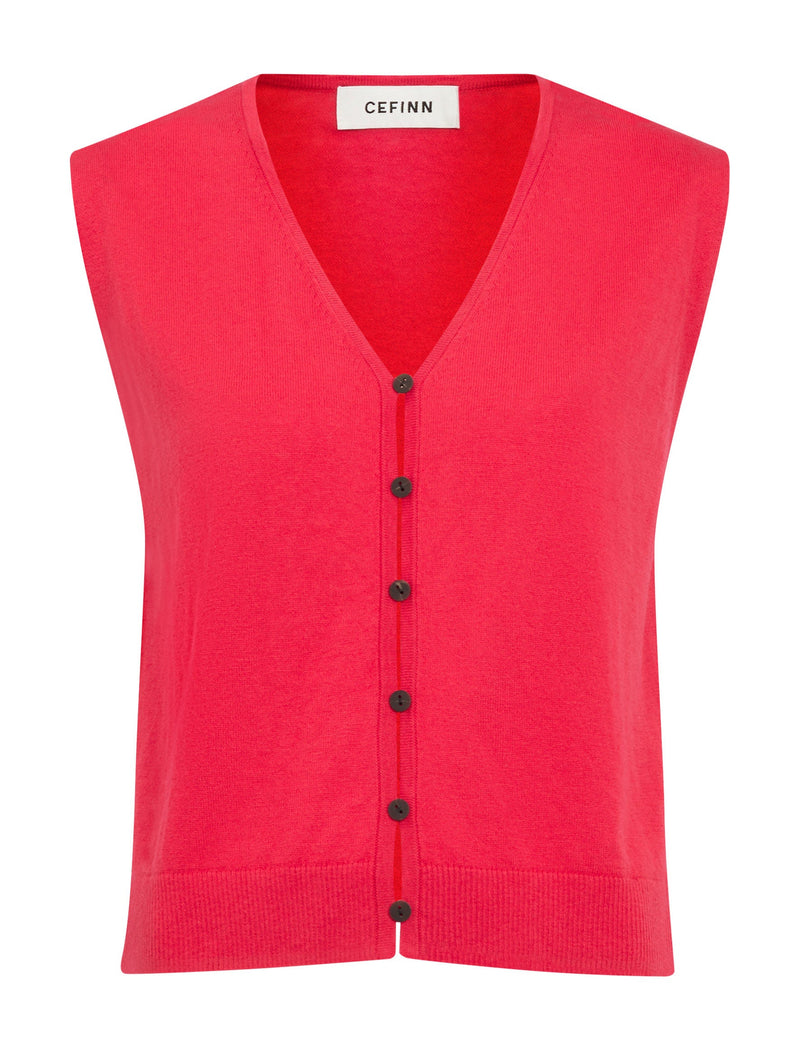 Vinnie Cotton Blend Vest - Vermillion Red