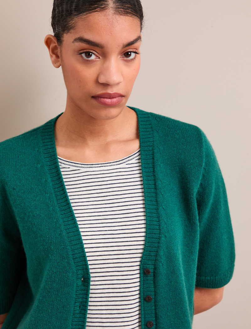 Clara Cashmere Short Sleeve Cardigan - Mid Green