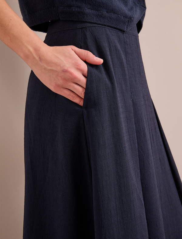 Sophia Techni Voile Pleated Maxi Skirt - Navy