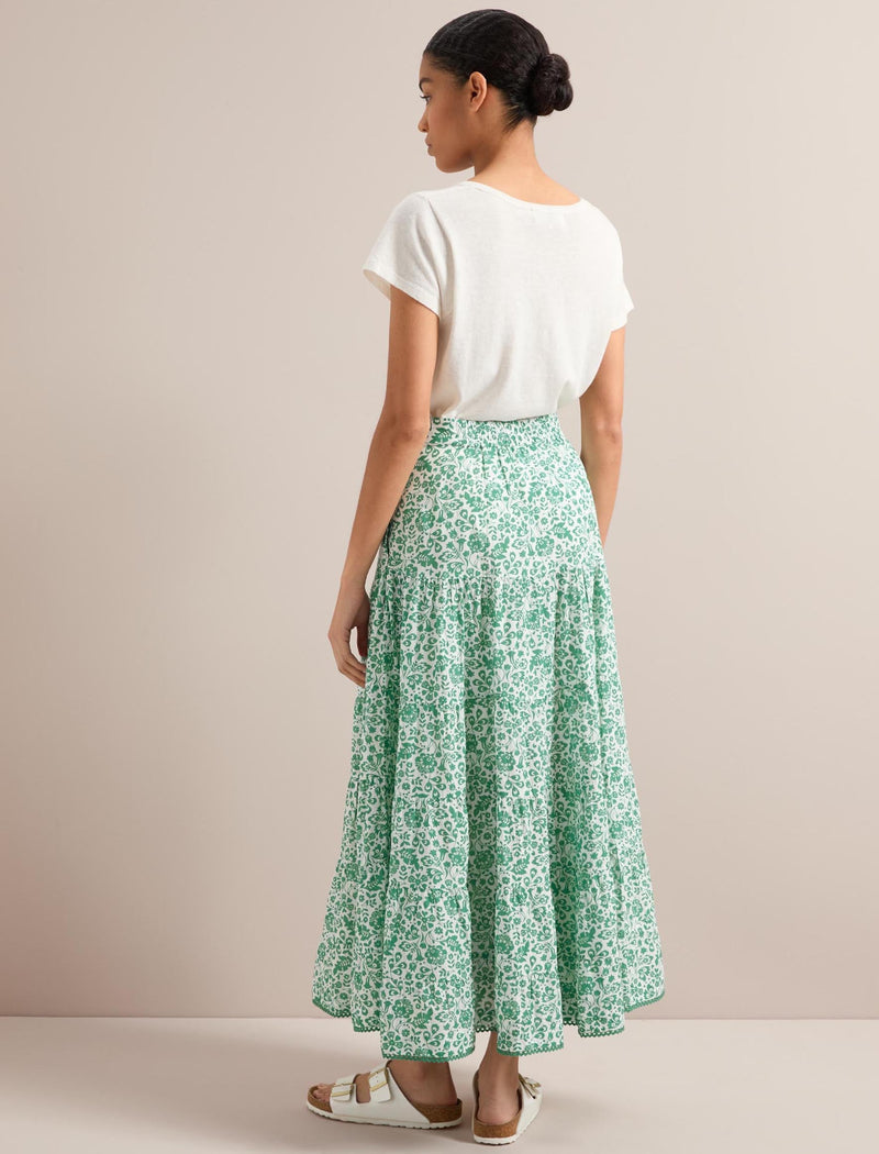Rita Cotton Blend Maxi Skirt - Green Mono Floral Print
