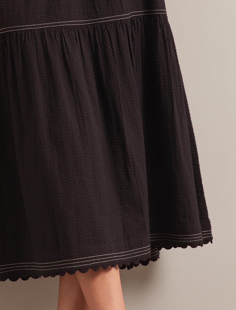 Sylvia Cotton Seersucker Maxi Skirt - Black