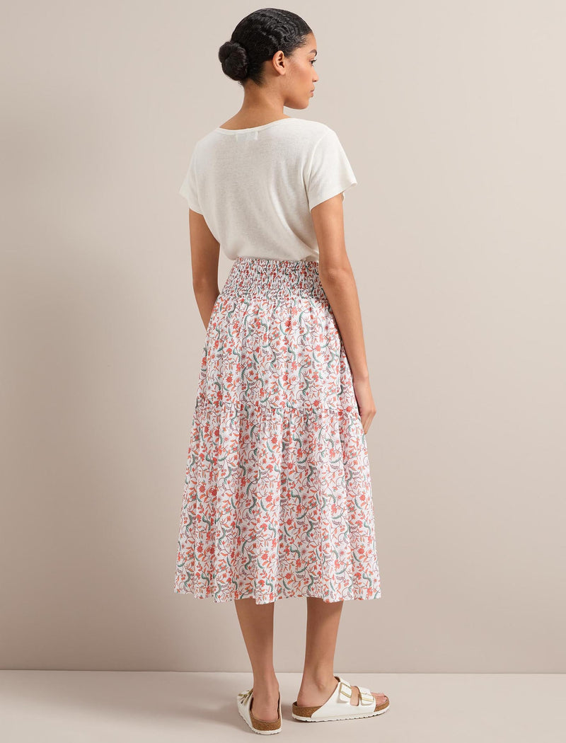 Sylvia Silk Blend Maxi Skirt - Red Trailing Feather Print