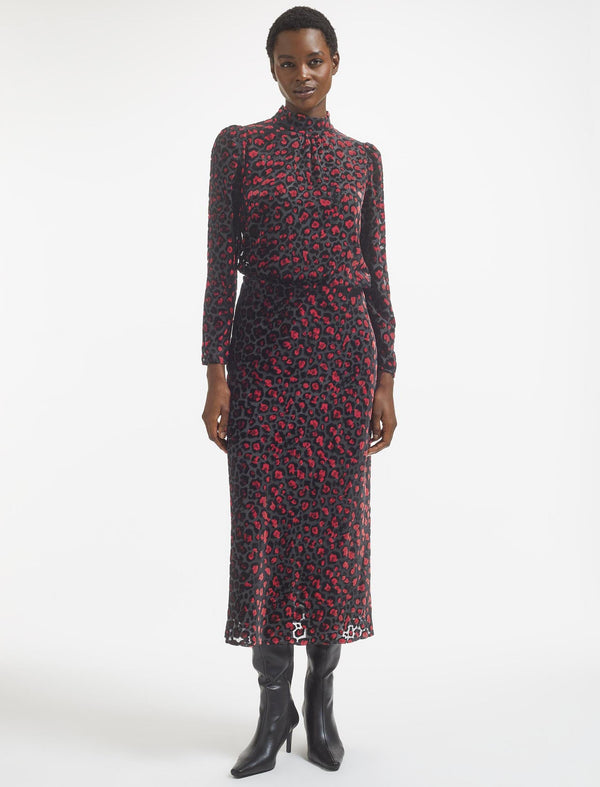 Thalia Devoré Blouse - Red Leopard Devore