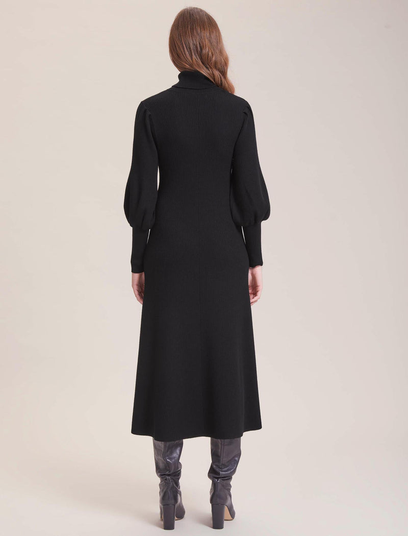 Eva Merino Wool Roll Neck Dress - Black