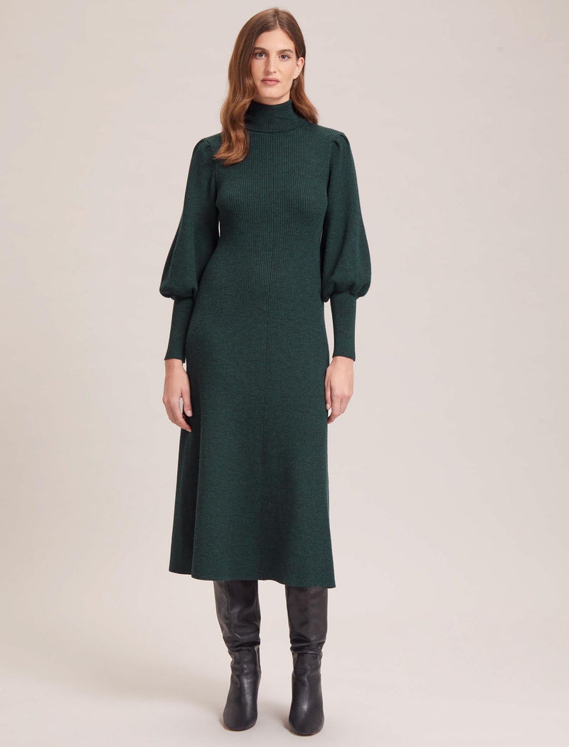 Eva Merino Wool Roll Neck Dress - Dark Green