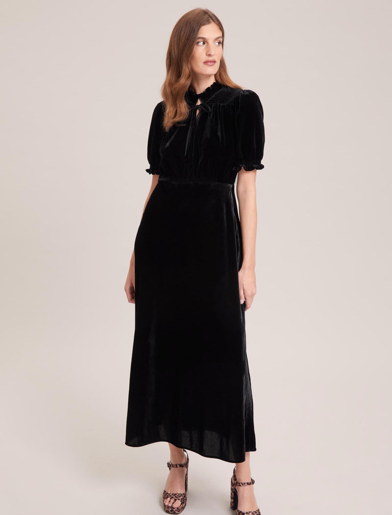 Irina Bias Cut Velvet Maxi Dress - Black