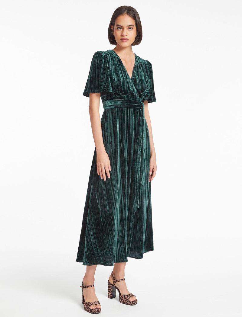 Gina Velvet Maxi Dress - Dark Green