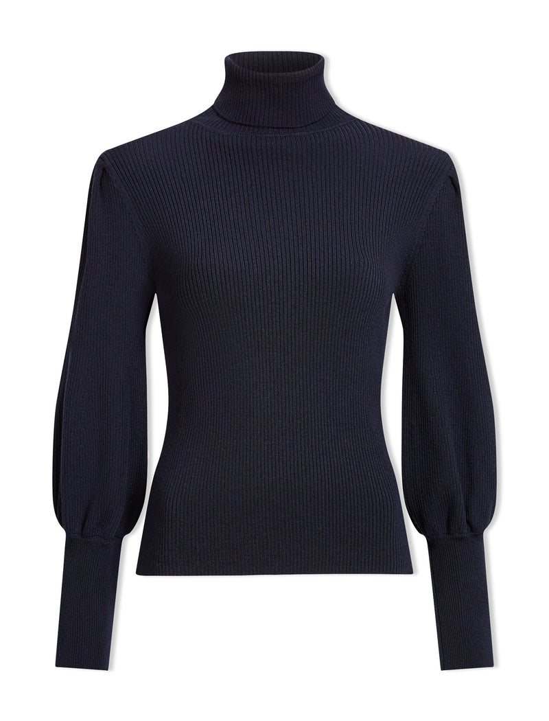 Eva Wool Roll Neck Jumper - Navy