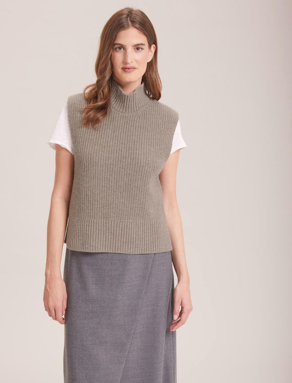Janie Cashmere Blend Funnel Neck Sleeveless Jumper - Taupe