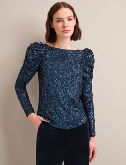 Cecile Sequin Blouse - Navy